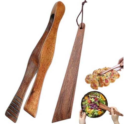 Essential Wooden Spatula Tong Set for Kitchens,Restaurants:Perfect for Fruits, Salads, Desserts, Breads,Barbecues