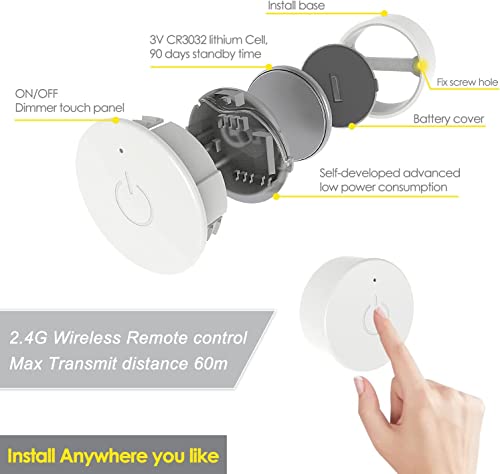 Image of VST Under Cabinet Mini Panel Lighting 6PCS 3.94inch 12V 2.5W(Total 15W) with Wireless Dimmer Switch, Surface Mount Puck Light for Kitchen Van Truck Car Galley Downlight (Round White 4000K)