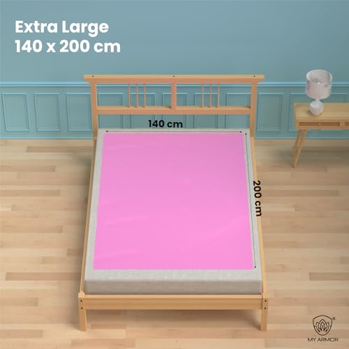 MY ARMOR Baby Dry Sheet for New Born Baby, Anti-Piling Waterproof Mattress Protector for Bed (Quick Drying/Extra Absorbent Dry Sheet for Bed) X-Large 140x200 cm, Pack of 1, Baby Pink