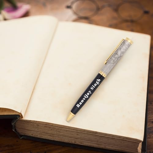 Image of Personalized Engraved Pen, Premium Metal Ball Pen with Blue Ink, Elegant Silver Finish, Smooth Writing Gift Pen for Office, Professionals, Corporate Gifting