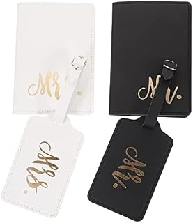 Amosfun 2 Sets Bridal Luggage Tags Mr Mrs Luggage Label Passport Covers Honeymoon Leather Travel Luggage Tags Passport Wallets for Couples Wedding Bridal Shower Gift