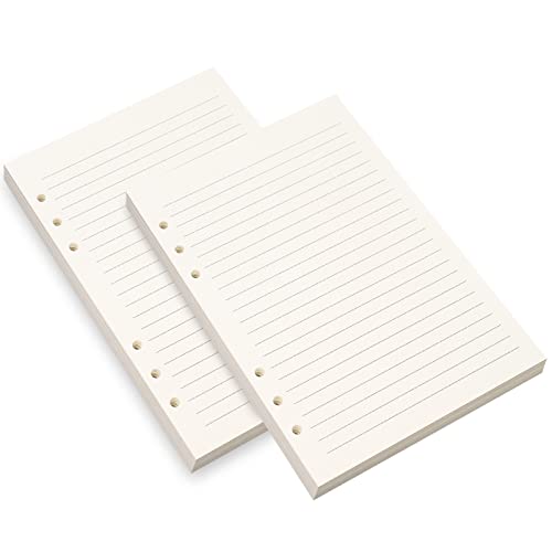 2 Stück A5 liniertes Füllpapier, 6-Loch-gelocht für 6-Ring-Ordner, 8 mm liniertes loses Blattpapier, 14,2 x 21,1 cm Einlegepapier, 160 Blatt/320 linierte Seiten, beige Cover