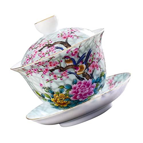 Cabilock Tazón Tapa Abierta De Cerámica Diseño Flores Pájaros Taza De Té Estilo Chino Vajilla Creativa Para Servir Té Occasions Especiales Cabilock Tazón Tapa Abierta De Cerámica Diseño Flores Pájaros Taza De Té Estilo Chino Vajilla Creativa Para Servir Té Occasions Especiales