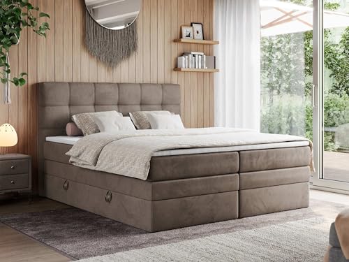 MKS MEBLE Boxspringbett 200x200 mit Bettkasten und Matratze H3 - Boxbett - Braun Velvet - ERNI King MKS MEBLE Boxspringbett 200x200 mit Bettkasten und Matratze H3 - Boxbett - Braun Velvet - ERNI King