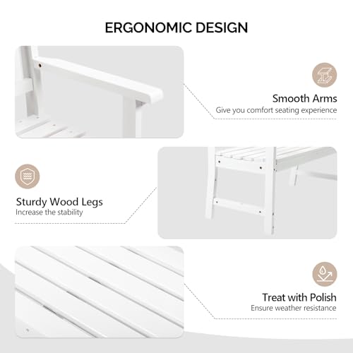 Image of VINGLI 47 inch Outdoor Wood Bench, All Weather Outdoor Wooden Patio Garden Bench, Outside Loveseat 660lbs Capacity for Front Porch Park Entryway (White)