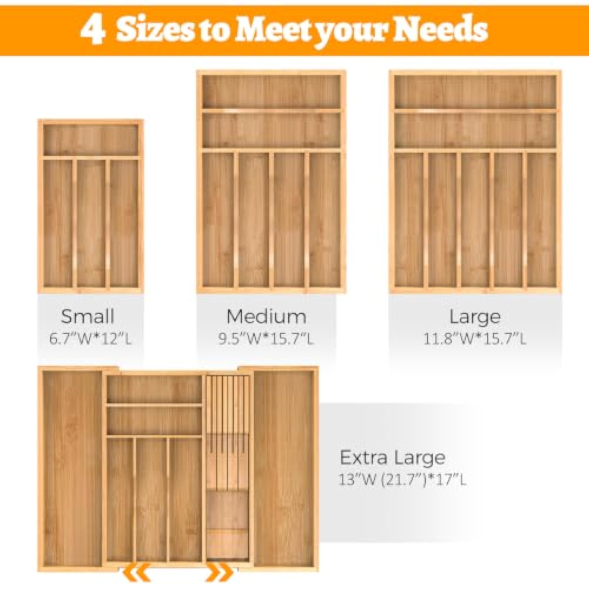 Small Silverware Drawer Organizer, 4 Slots