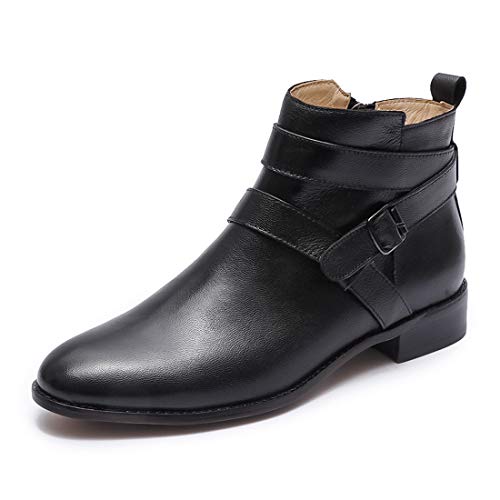Image of Mona flying Womens Leather Ankle Boots Side Zipper Low Heel Short Booties