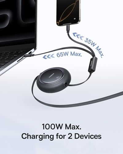 Baseus PICOGO 67W Cargador USB-C con 3 puertos y cable retráctil miniatura 6