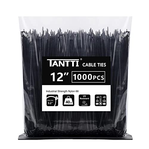 Tantti 12-Inch Black Zip Ties (1000 Pack)