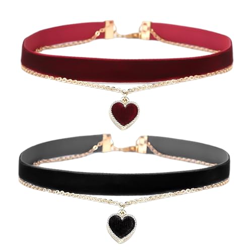 JTMKYO 2 Collane, Collare gotico, Collana regolabile a forma di cuore, anello di velluto in metallo collana vintage per le donne, collana in...