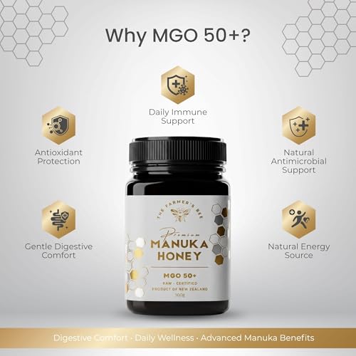Image of THE FARMER'S BEE New Zealand Manuka Honey MGO 50+ | Monofloral Raw Honey | MGO Tested | Premium Imported Honey for Daily Use | Everyday Wellness | Antioxidant-Rich | Supports Immune Wellness | 500g