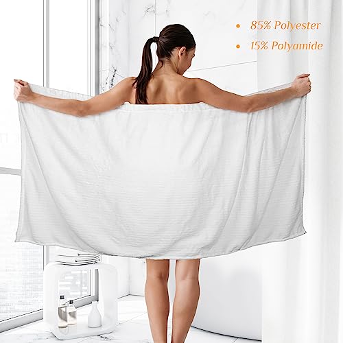 Tigeen 8 Pcs Spa Wraps for Women Bath Spa Wrap Spa Robes with Adjustable Closure and Elastic Top Lightweight Spa Robe (White Strips)4