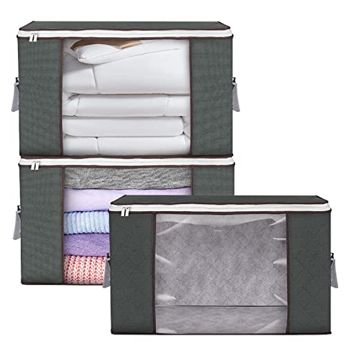 SKY-TOUCH 3 Pieces Large Capacity Sized Bags Clothes Storage Bag Organizers Foldable Durable and Space Saver with See-Through Window and Carry Handles