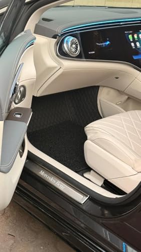 Image of KA10 10D Car Floor Mat for Mercedes-Benz EQS 580 4MATIC Sedan | Vehicle-Specific Fit | Premium Italian Leather | 100% Waterproof, Zero-Dust | Full Set with Grass | Full Set with Grass | (Black)