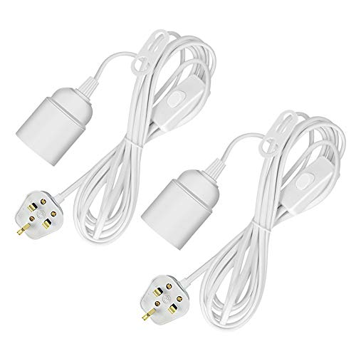 Pendant Light Ceiling Lighting, 2-Pack E27 Lamp Holder Suspended Hanging Light Fitting, 4.5M Cable Plug with On/Off Switch- UK Plug Screw Bulb Holders for Ceiling Lamps Table Floor Lights
