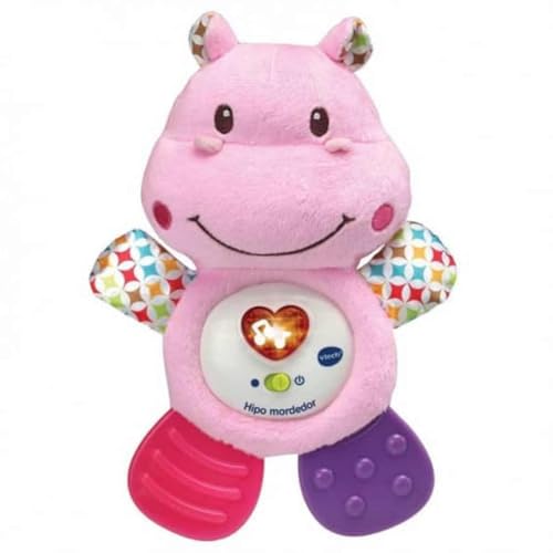 VTech - Baby HIPO mordedor hipopótamo de peluche musical e chocalho que ajuda a acalmar e aliviar o seu bebé com frases macias, músicas e melodias, cor rosa (3480-502557), versão ESP
