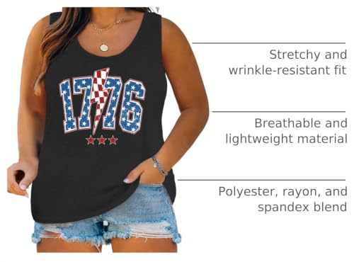 Image of Ithalt Plus Size 4th of July Tops for Women American Flag Tank Tops USA Patriotic Shirts Red White and Blue Sleeveless