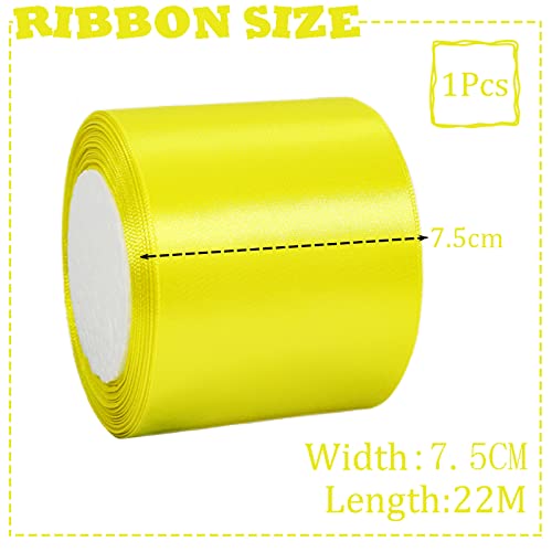 75mm Wide Thick Lemon Yellow Ribbon for Gift Wrapping,22m 3Inch Large Fabric Satin Ribbon Yellow Bow for Gift Wrapping,Ribbons for Crafting,Bouquets,Wedding Car,Presents,Cake,Christmas Decorations - Image 2