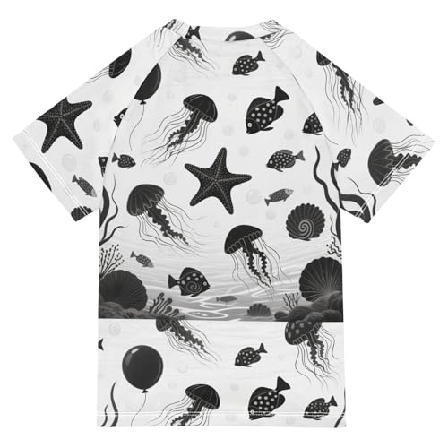 Black White Underwater Fish Short Sleeve Boy Bathing Suit Kids Swimsuits for Girls Rashguard Girls for 3-12 Years ropa de bano para ninas2