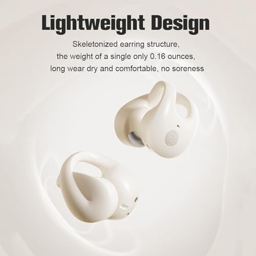 Image of EDYELL Open Ear Clip Wireless Earbuds Bluetooth 5.4, Clip on Earbuds, Lightweight Comfort, Stable Fit Open Ear Headphones for Running Fitness, 80H Play, Built-in Mic (Beige)