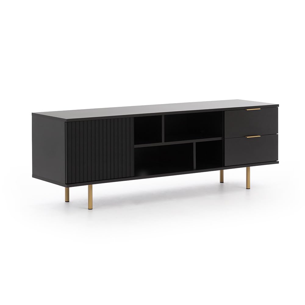 Lomadox Wohnmöbel Set Wohnwand matt schwarz 3-teilig modern 1 Kommode, 1 Lowboard, 1 Vitrine