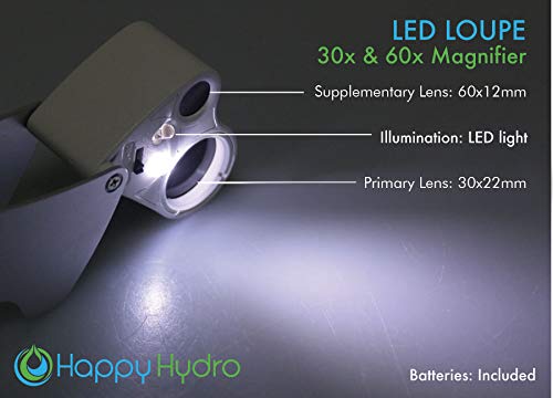 Happy Hydro LED Loupe - 30x & 60x Magnifying Lens - Includes Batteries & Carrying Case
