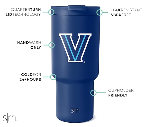 Image of Simple Modern Villanova Wildcats Tumbler with Straw | 30oz | Collegiate | Trek Officially Licensed Villanova University Insulated Water Bottle, Travel Mug | Football Gift for Men, Dad, Him, Her