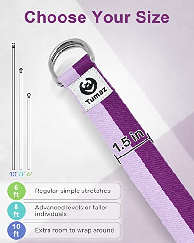 image for Tumaz Yoga Strap/Stretch Bands [15+ Colors, 6/8/10 Feet Options] with 