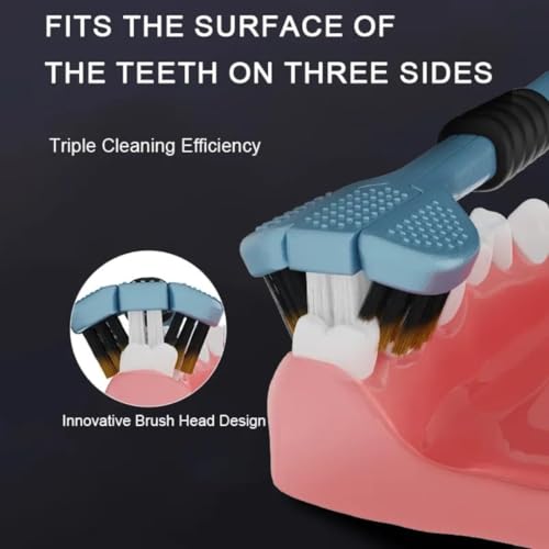 Image of (PACK OF-2) 3 Sided brush for Adults, Cleaning Great Angle Toothbrush, 3 Pcs Manual Soft Bristle -Toothbrush with Tongue Brush Completely Cover Each Tooth