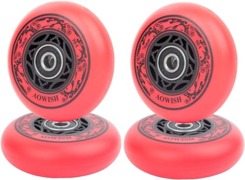 AOWISH Inline Skate Wheels Outdoor Asphalt Formula Aggressive Roller Blades Wheels 90a Roller Hockey Replacement Wheels with Bearings ABEC-9 and Floating Spacers, 4-Pack (Red, 68mm) - Thumbnail 3