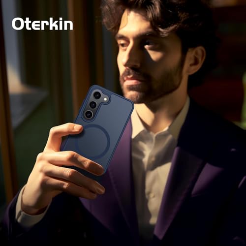 Image of Oterkin Magnetic Case for Samsung Galaxy S24 Plus, Dark Blue | Compatible with MagSafe, Matte Frosted Translucent, Shockproof, Military Grade Protection