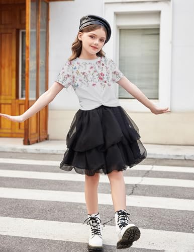 Image of Arshiner Girls Casual Tie Dye Short-Sleeve T-Shirt Cute Print Summer Blouse for Girls Twist Front Tunic Tee Tops