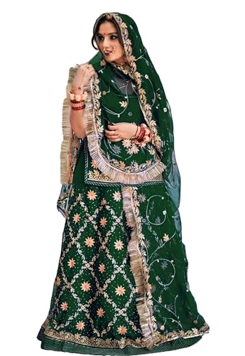 Image of Heavy Embroidery Work Semi Stitched Shimmer Silk Designer Rajputi Poshak For Women Rajasthani Lehenga Choli