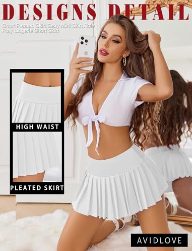 Avidlove Saias femininas Y2k Mini saia casual plissada curta plissada saia de torcida, Branco, P