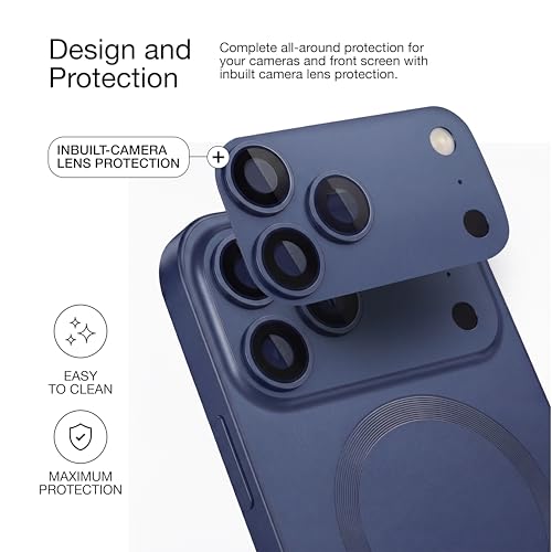 Image of amazon basics Premium Mag-Safe Case for iPhone 17 Pro | Shockproof & Anti-Scratch Cover | Soft Silicone with Wireless Charging | Camera Lens Guard - Blue