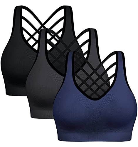 Ewedoos Sports Bras Pack High Impact Sports Bras for Women Strappy Sports Bra Padded Gym Bras Workout Bras Yoga Bras