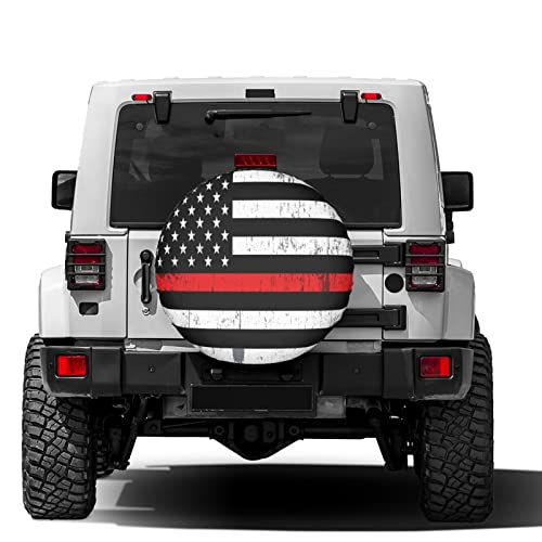 Image of Delerain A Firefighter Support Flag Spare Tire Covers for RV Jeep Trailer SUV Truck and Many Vehicle, Wheel Covers Sun Protector Waterproof (16 Inch for Diameter 29 inch-31 inch)