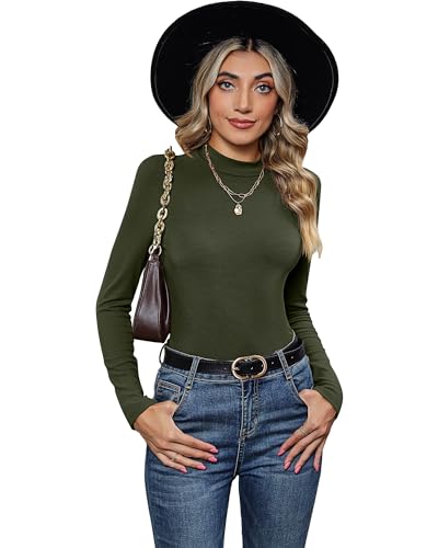 3 Pack Women's Mock Neck Tops, Fitted Ribbed Turtleneck Shirts 2025 Trendy Long Sleeve Knit Thermal Undershirts Tee3