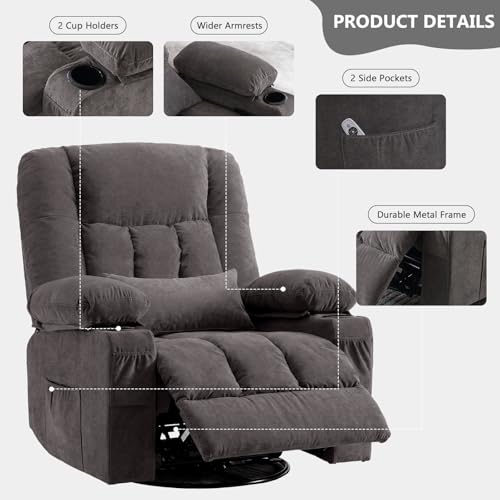 Image of Swivel Rocker Recliner Chair with Vibration Massage and Heat Ergonomic Lounge Chair for Living Room with Rocking Function and Side Pocket, 2 Cup Holders, USB Charge Port