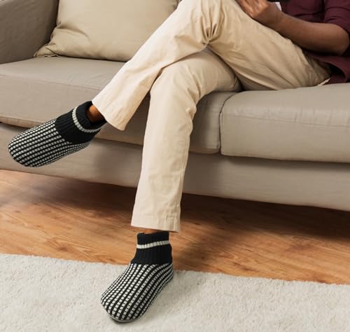 Image of BenSorts Winter Thick Fuzzy Slipper Socks for Men Christmas Cozy Grip Socks Slipper Non Slip Gifts Christmas 2 Pairs Multicolor Plaid Size 10 11 12 13