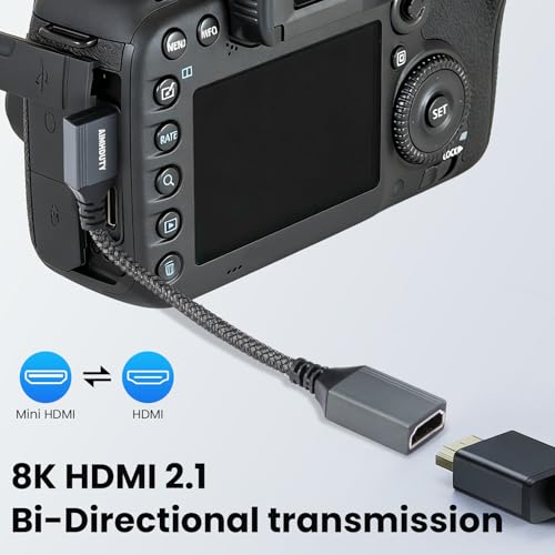 8K Mini HDMI to HDMI Adapter Right Angle Cable, 90 Degree Mini HDMI (Male) to HDMI (Female) L-Shaped Converter Connector, support 8K@60Hz,4K@120Hz, Compatiable for Raspberry Pi Zero, Camera, Monitor