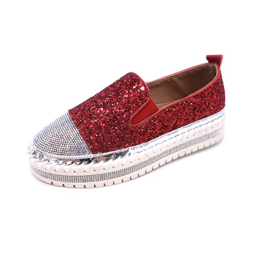 Image of Women's Fashion Rhinestone Slip On Sneakers Casual Comfort Platform Walking Shoes Cute Bowknot Glitter Bling Loafers