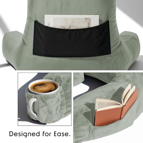 Image of Nestl Reading Pillow with Shredded Memory Foam Includes 2 Neck and Lumber Support Pillows, Designed for Sitting Up in Bed and Couch, Back and Arms Adjustable Support for Adult & Teens, Sage Green