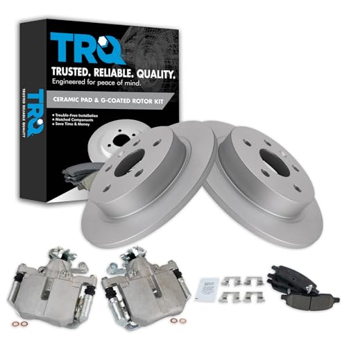 Image of TRQ Rear Brake Pad and Rotor Set Ceramic Solid G Coated Rotors Calipers