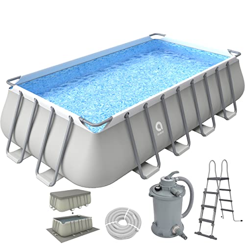 Avenli Pool 549 x 305 x 122cm Stahlrahmen Aufstellpool Komplettset mit Leiter Sandfilteranlage Bodenplane & Abdeckung grau Framepool rechteckig Swimming Schwimmbecken