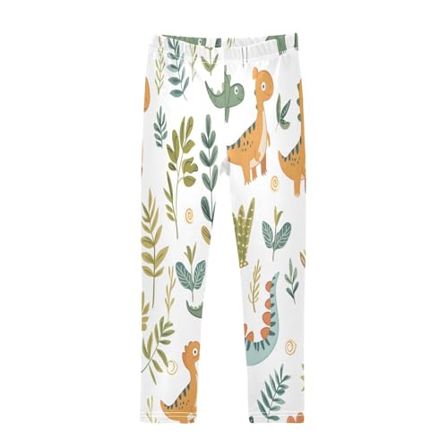 Bolaz Toddler Girls Leggings Printed Yoga Pants Leggings Orange Green Dinosaur for Kids