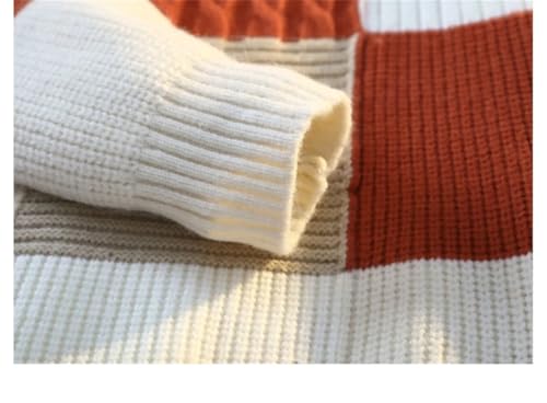 Men's Winter Round Neck Knit Sweater - Fashion Plaid Casual Loose Warm Patchwork Pullover2