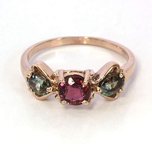 1.3 ct tw Natural Color Change Alexandrite & Pink Tourmaline Solid 14k Rose Gold Three Stone Anniver 1.3 ct tw Natural Color Change Alexandrite & Pink Tourmaline Solid 14k Rose Gold Three Stone Anniver