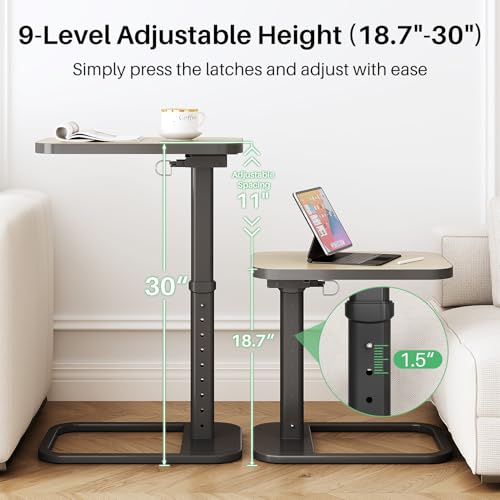 Image of Kitstorack Upgraded TV Tray Table with Panel Lock, Adjustable Height & 90 Flip-Over Design, Sofa Arm End Side Table for Eating, Dinner, Snack, Laptop, Couch, Bed, Chair or Small Spaces, Gray