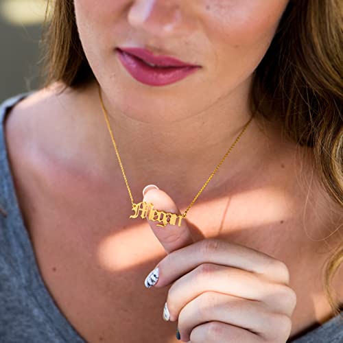 MYKA - Retro Personalized Old English Font Name Necklace In 925 Sterling Silver, 18K Gold & Rose Gold Plated - Custom Jewelry Nameplate - Dainty Christmas, Mother's Day, Xmas, Birthday Jewelry Gift For Mom, Mother, Her, Women3